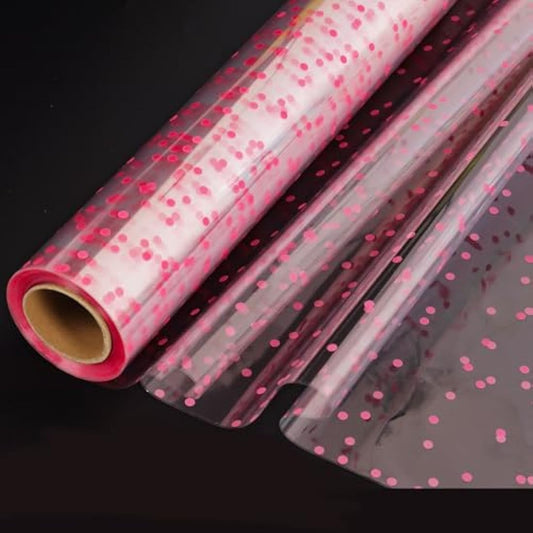 CMFYHM 34in x 100ft Clear Cellophane Wrap Roll (Pink Polka Dot),Transparent Cellophane Wrap Roll for Treats, Gifts, Baskets, Flowers, Birthday Party,Easter, Christmas Decorations