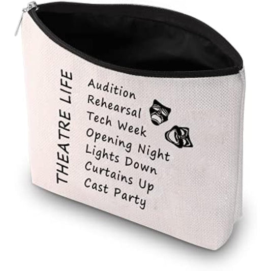 PXTIDY Theatre Life Makeup Bag - Drama Theater Gifts for Actor Actress - Cosmetic Pouch (Beige)