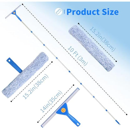 3m Window Squeegee Cleaner Tool Kit with Long Handle, 35cm Window Washing Squeegee and 38cm Scrubber Cleaning Equipment for Home, Shower Glass, Car, RV