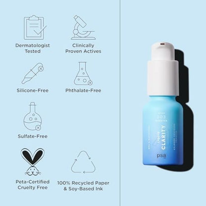 PSA LIQUID CLARITY BHA & Bakuchiol Blemish Recovery Booster: Pore-Refining Serum Booster with 2% BHA, 1% Bakuchiol, 2% Zinc PCA, and Licorice Root Extract. 15 ml/ 0.5 oz