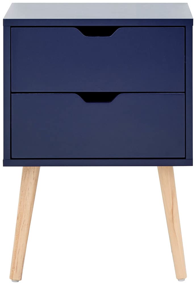 GFW Nyborg Set of 2 Bedside Cabinets, Nightshadow Blue 2 Drawer Scandi Nightstands with Wooden Legs and Cut-Out Handles