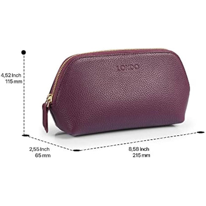 LONDO Genuine Leather Makeup Bag Cosmetic Pouch Travel Organizer Toiletry Clutch (Purple)
