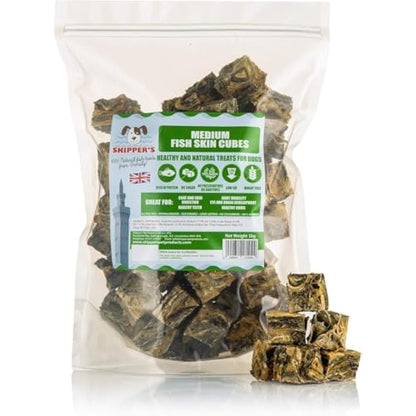 SKIPPER'S Dried Fish For Dogs - Whitefish Skin Jerky Cubes Dog Treats 100% Natural, Healthy, Grain Free & Low Fat - BULK VALUE (Cube Size Medium, 1kg Pack)