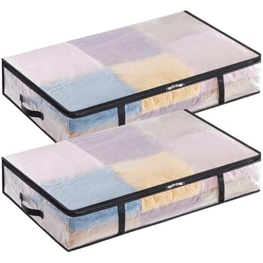 Lifewit 2 Pack Under Bed Storage, 60L Large Clear Plastic Storage Bags, Clothes Storage Boxes Wardrobe Storage Organizer with Reinforced Handle Sturdy PP Fabric for Bedding Clothes Blanket