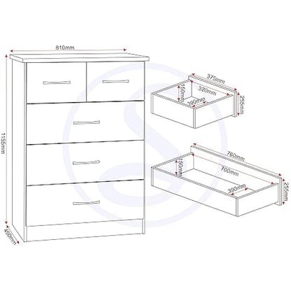 Seconique Nevada 3+2 Drawer Chest in White Gloss