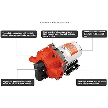 Seaflo 55-Series Diaphragm Pump - 12V DC, 5.5 GPM, 60 PSI with HEAVY DUTY PRESSURE SWITCH