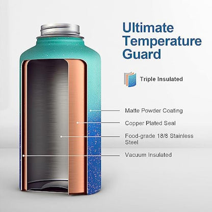 Coolflask Insulated Water Bottle 2L, Half Gallon Water Jug with Straw & 3 Lids, Large Insulated Water Bottle, Stainless Steel Vacuum Water Bottle for Gym, Sports and Travel, Starry Gradient Blue