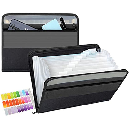 TRANBO 13 Pockets Expanding File Folder with Zipper Closure, A4 Plastic Document Wallet Organizer with Handy Front Pocket for Personal Office Stationary Storage
