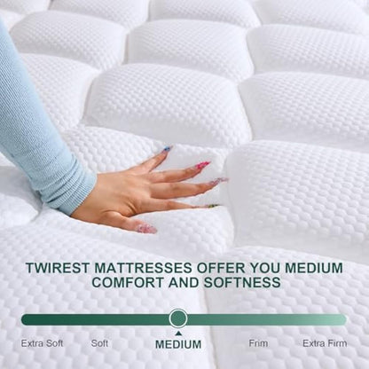 Twirest King Mattress, Hybrid Memory Foam and Spring, Zonal Support, Decompression, Medium Firm, Soft and Breathable Cloth, Mattress-in-Box, 150x200x22cm
