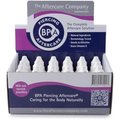 BPA Piercing Aftercare - Box 24 x 10ml from The Aftercare Company - Dermatology Approved -Vegan Friendly - Cruelty Free - Unique Formula.