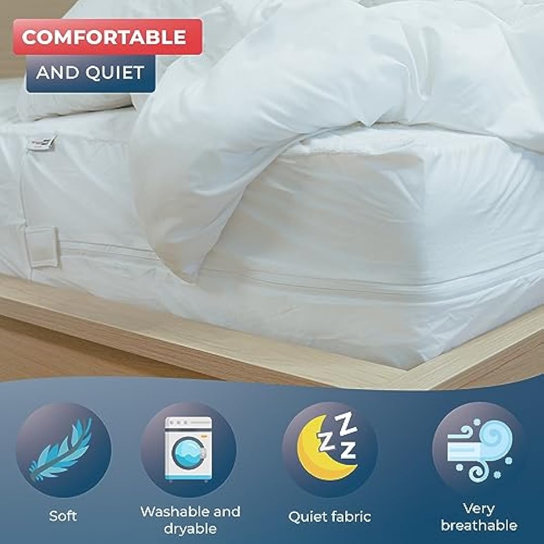 WRAPPYBAG Bed Bugs Mattress Protector - Mattress Cover - Zipped Mattress Protector - Waterproof - Cotton Surface - Super King Size