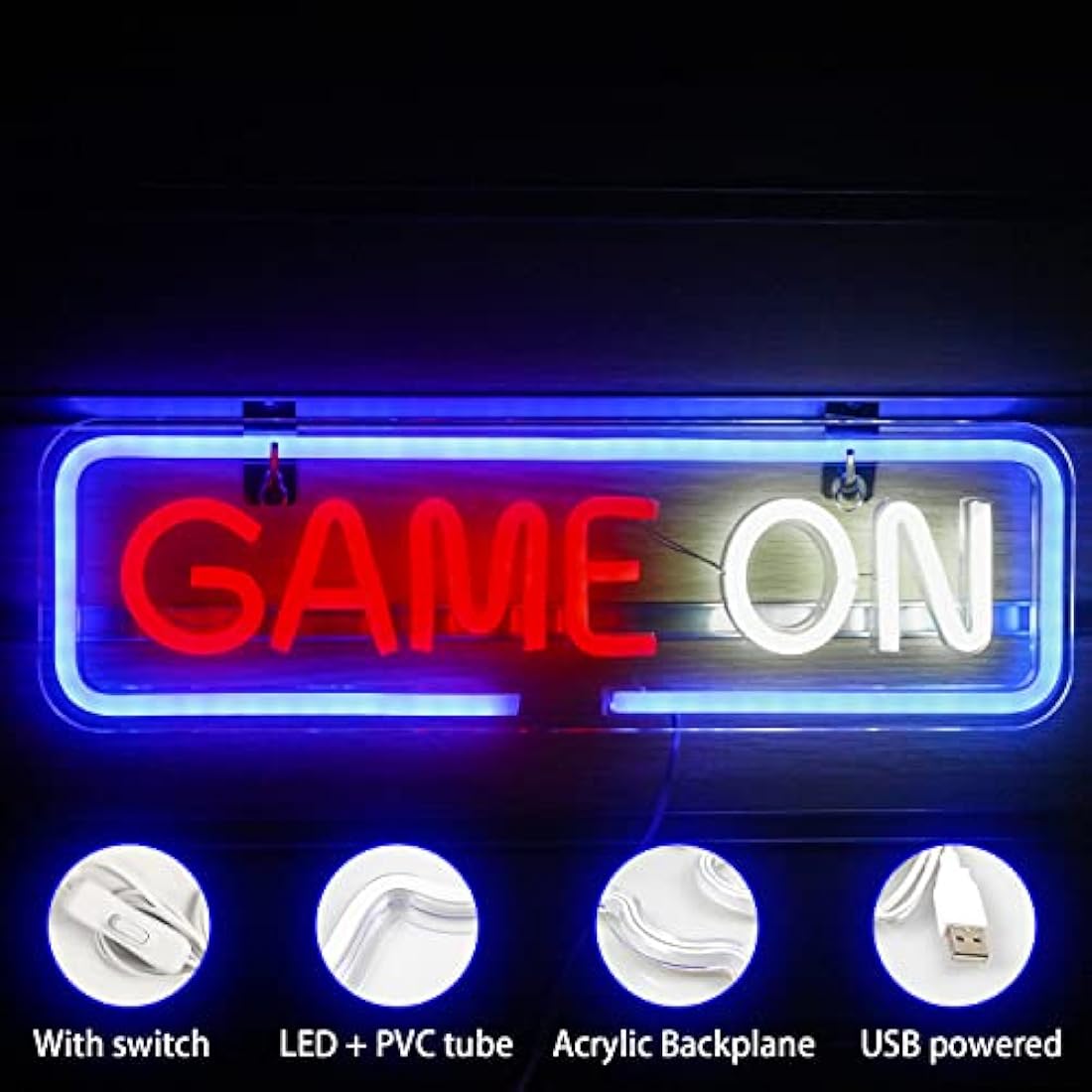 Wanxing Game On Neon Light Sign, Gaming Neon Sign for Wall Decor, Game Lights Signs,LED Light with USB Powered for Game Room,Competition,Zone