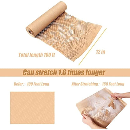 Packing Paper Cushioning Wrap SZSYumUnion Honeycomb Wrap Paper Roll Perforated-Packing 1200 Inch x 12 Inch Packaging Wrap for Moving House Shipping Breakables(Bubble Wrap Alternative)