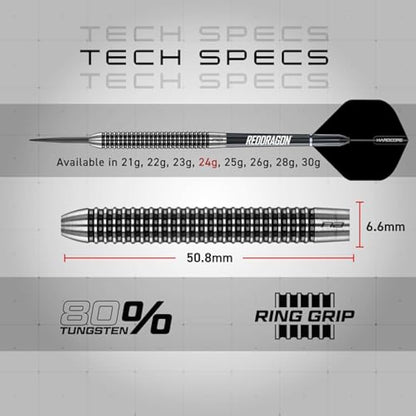 RED DRAGON Pegasus Professional Tungsten Steeltip Darts Set Available in 21, 23, 24, 25, 26, 28, 30 Gram with Flights, Stems (Shafts) and Wallet