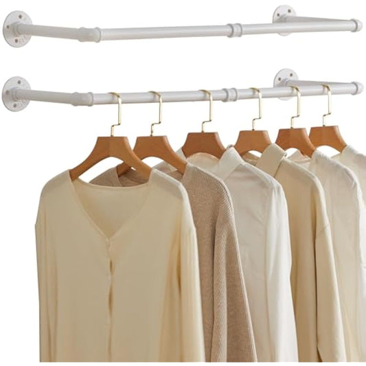 IBUYKE 94 cm Wall Mounted Coat Rack Industrial Design Wall Mount Removable Clothes Rack Space-Saving, Holds up to 50 kg, Two Bases, White TYJ001W-2