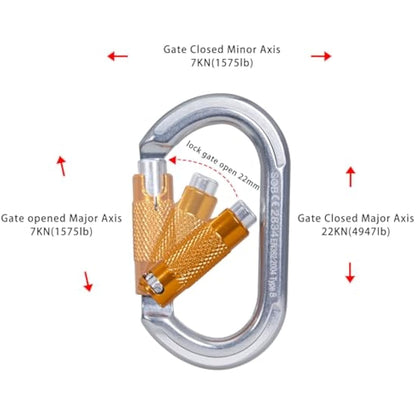 Climbing Carabiners, Auto Locking Carabiner Clips Heavy Duty for Rock Climbing, Camping, Dog Leash, Hammock, Swing, Water Bottle