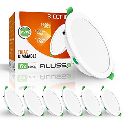 ALUSSO LED Recessed Ceiling Spot Lights, 22W Downlights Dimmable 1900LM, Warm White 3000K Neutral White 4000K Cool White 6500K Adjustable, IP44 Ultra