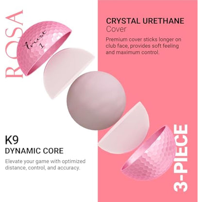 Trust Golf Balls Aurora | Rosa | Tour-Level Performance | Stand Out | Maximum Distance | Straight Flight | Stopping Power | Crystal Urethane Cover for Ultimate Control | 12 or 48 Balls