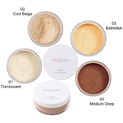 AQUAPURITY - PHOERA Loose Makeup Setting Matte Face Powder + Puff, Long Lasting Lightweight Foundation Make Up Fixer Beauty Blender Highlighter Palette Flash Photography (103 - Banana)