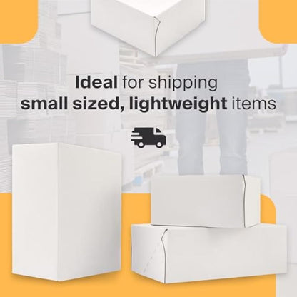 Packaging Hero 25 x 20 X 10 cm (aprox. 10" x 8" x 4") White Corrugated Cardboard Mailing Boxes, gift boxes, e-commerce box with free clear round stickers (10 pack)