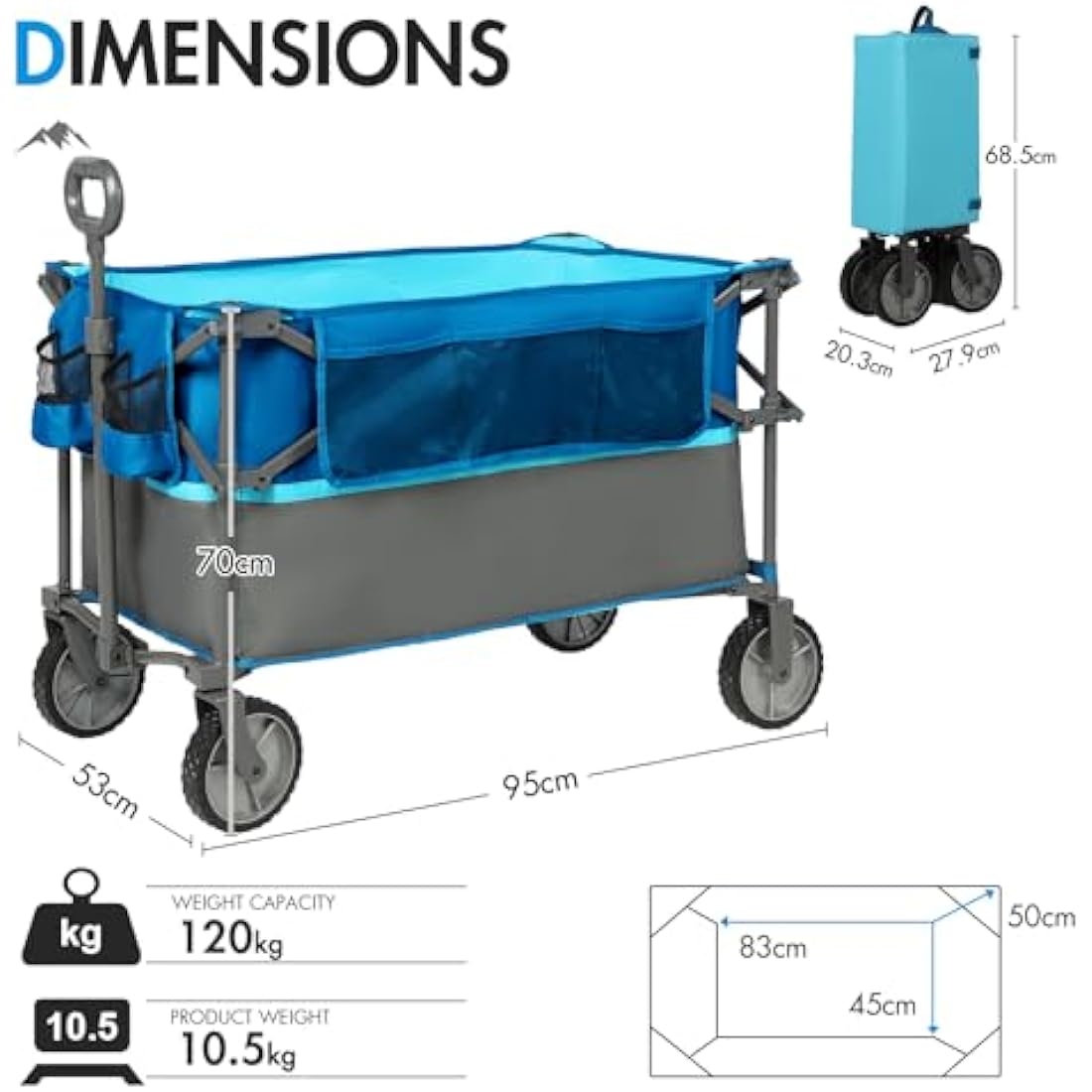 PORTAL XL Deeper Festival Trolley on Wheels 228L Larger Capacity Folding Camping Garden Beach Trolley Heavy Duty Pull along Cart Collapsible Wagon Foldable Picnic Trailer Hand Truck