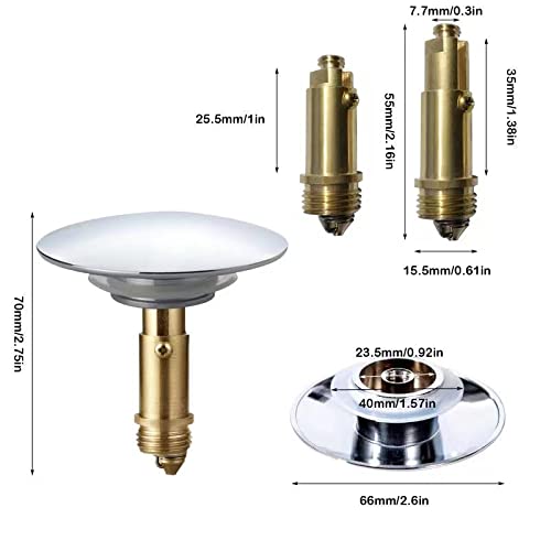Bathroom Push Pop-Up Click Clack Plug Stopper, 66mm Push Sink Drain Plug Pop-up Stopper, Pop Up Sink Plug for Kitchen Bathroom Washbasin Bath