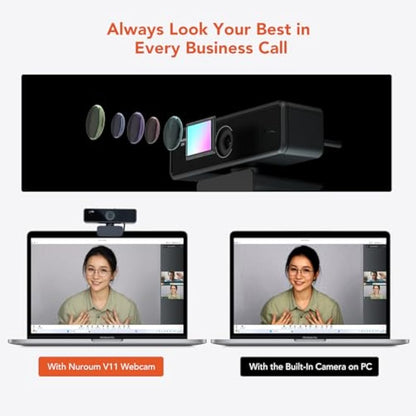 Nuroum V11 2K Webcam for PC, with Noise-Cancelling Microphone & Privacy Cover, 90° Wide Angle 1080P/60fps, USB Plug&Play Computer Web Camera for Laptop/Desktop, Video Calling/Conferencing, Zoom/Skype