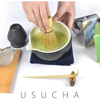 Artcome Bluestone Glaze Matcha Kit - Bowl with Pouring Spout, Whisk, Tea Scoop, Powder Strainer, Set for Usucha, Koicha and Latte (10 PCS)