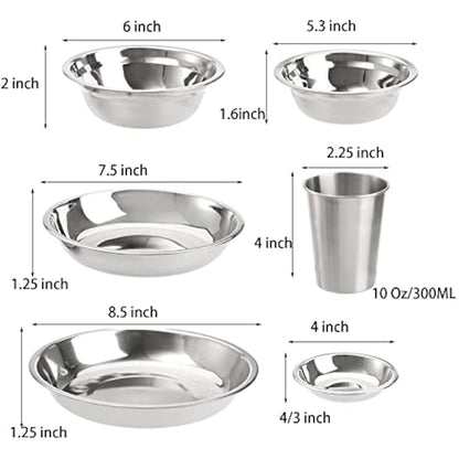 TOPZEA Stainless Steel Camping Plates and Bowls Set, Camping Mess Kits Camping Dish Set Tableware, Stainless Steel Dinnerware for Camping, Hiking, Picnic, RVs