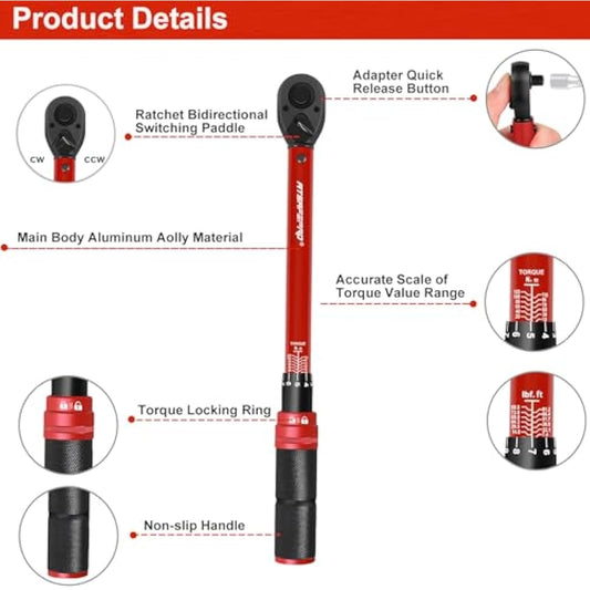 ATsafepro Torque Wrench 3/8 Inch, Dual-Direction Adjustable Bike Torque Wrench 10-120 Nm, Accuracy ± 3% Drive Click Torque Wrenches for Car, Motorcycle, Bicycle Maintenance