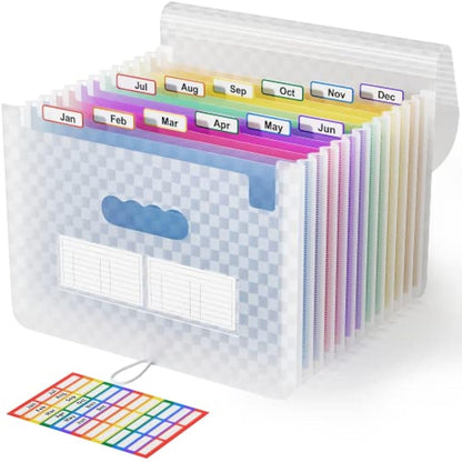 ABC life A4 Expanding File Organiser with Grid Pattern,13 Pockets Expandable Filling Boxes Documents Organiser,Accordion A4 Desk Folders,Portable Rainbow Files Wallets Plastic Bill Storage Bag(Blue)