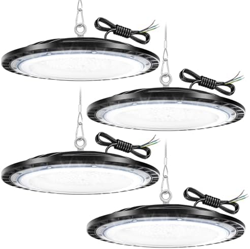 4Pack 150W UFO LED High Bay Light 15000 Lumens Industrial Lamp Commercial Area Lighting Fixture, Daylight White 6500K LED Shop LightsCommercial Lighting Fixture for Workshop Factory Warehouse Garage