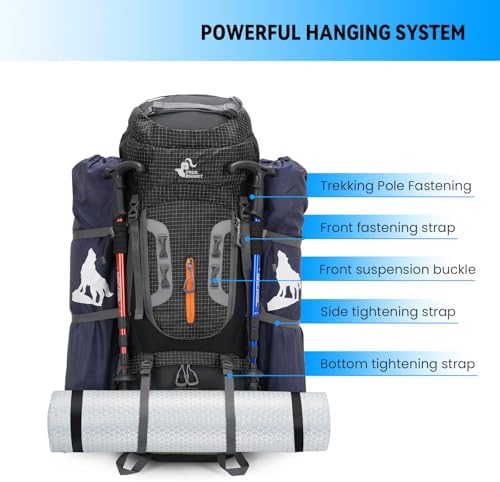 Bseash 80L Waterproof Hiking Camping Backpack with Rain Cover, Large Capacity Outdoor Sport Travel Daypack Rucksack for Climbing Skiing