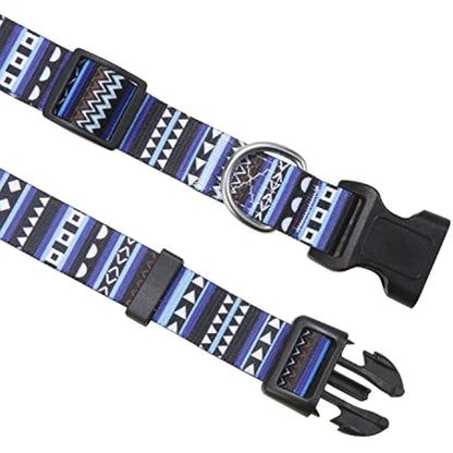 Mihqy Dog Collar and Lead Set with Bohemia Floral Tribal Geometric Patterns - Soft Ethnic Style Collar Adjustable for Small Medium Large Dogs(Bohemian Blue Set,L)