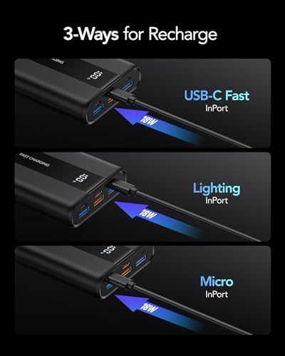 VRURC Power Bank 20000mAh,Portable Charge Fast Charging USB C 22.5W Small Battery Pack PD QC 3.0 with 3 Input &4 Output Compatible iPhone Samsung,Smartphones Tablets and More