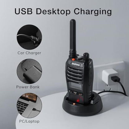BAOFENG BF-88ST Pro PMR446 Walkie Talkie, Upgraded Long Range Rechargeable License-Free Two Way Radios with LCD Display, VOX Dual Watch, Desktop Charger and Earpieces, 2 pack