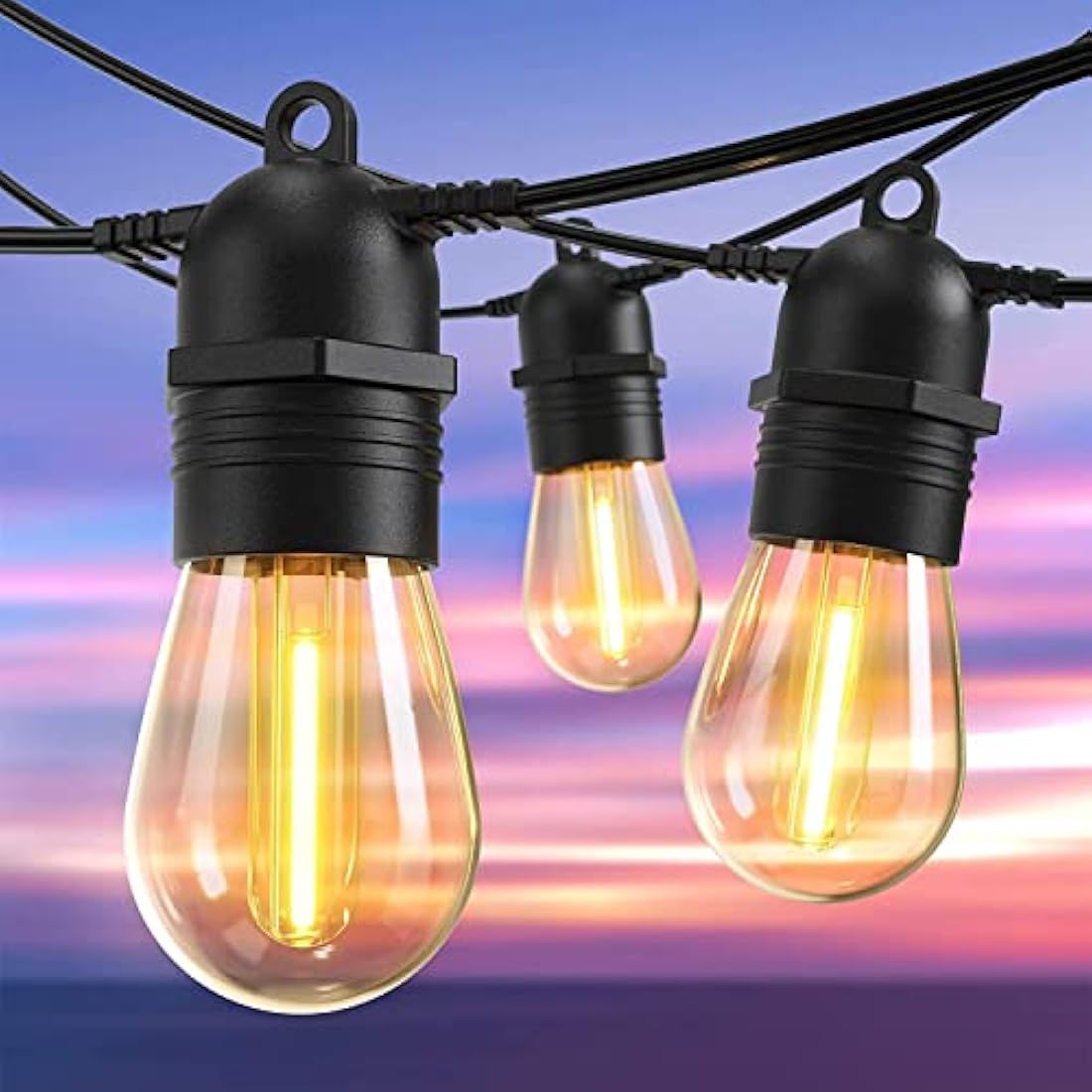 Festoon Lights Outdoor, GlobaLink 53FT/16M S14 Outdoor Garden LED String Lights, IP65 Waterproof Outdoor String Lights Main Powered 2700K 15+1(Spare) Bulbs for Outside Patio Terrace Yard Wedding Party