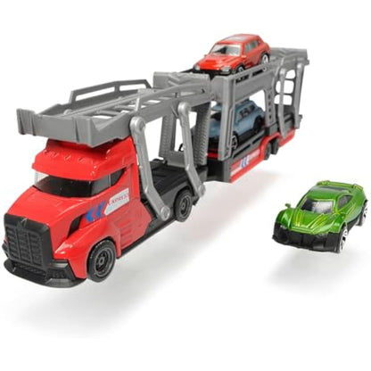 Majorette Car Carrier 2-asst - Free-wheeling car transporter with three die-cast toy cars - included in the set. - 28cm long
