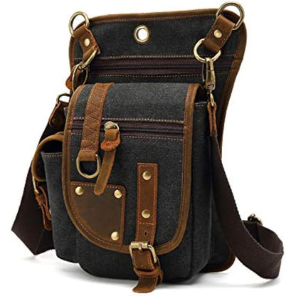 FANDARE Canvas Drop Leg Bag Hiking Waist Pack Sling Crossbody Bag Shoulder Backpack Men Chest Bag Women Casual Daypacks for Outdoor Motorcycle Tactical Riding Cycling Hiking Fishing Travel Fanny Pouch