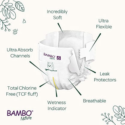 Bambo Nature Premium Eco Nappies, Size 6 (35+ lb/16+ kg), XXL, 20PK, Eco-Labelled Sustainable Nappies, Enhanced Leakage Protection, Secure and Comfortable Baby Nappy