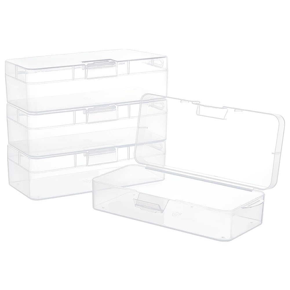 BENECREAT Rectangle Plastic Container Box, 4 Packs, 16.5x7.5x4.7cm