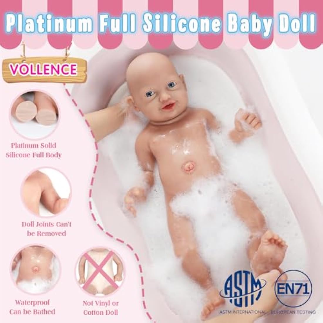 Vollence 12 inch Full Silicone Baby Dolls Anatomically Correct Lifelike Newborn Babies Stress Relief Stress Toys for Kid - Girl
