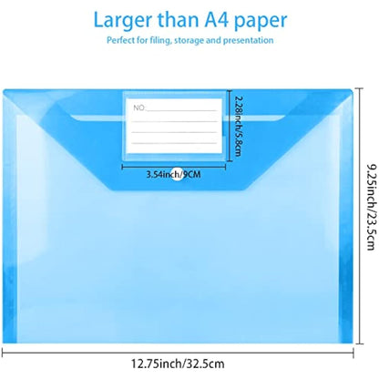 Plastic Wallets - A4 Plastic Folders Document File Folder Plastic Popper Wallet with Label Pocket- 36PCS