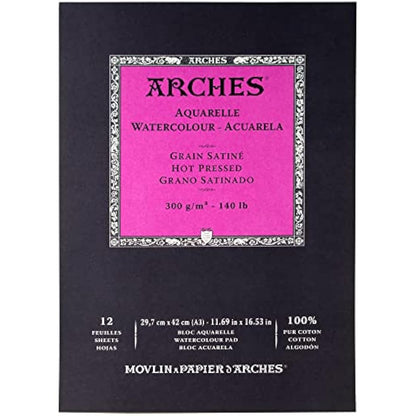 ARCHES Aquarelle 100% Satin 300 g Glued Pad A3 12 sheets Natural White