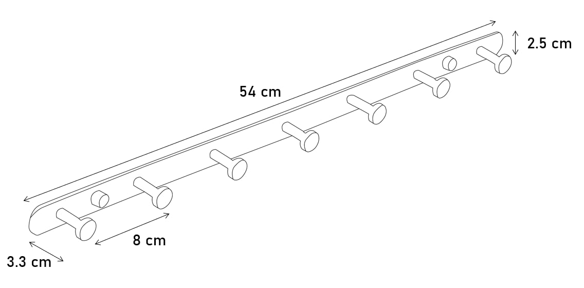 Brute Strength – Stainless Steel wall Coat Rack – Black – 7 Hooks · 54 cm