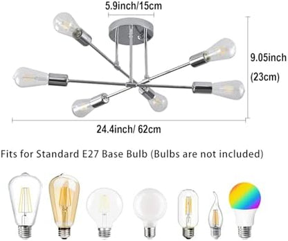 Hudi Fyier Modern Chandelier Light Fixtures, 6 Lights Modern Semi Flush Mount Ceiling Light, Pendant Lighting for Living Room Bedroom Dining Room Kitchen Office