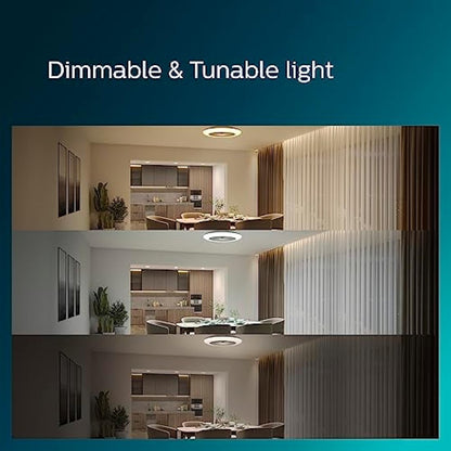 Philips LED Round Flat Fan Light 20W+40W with Remote Control [20W+40W - White] for Indoor Home Lighting, Living Room, Study, Office, Bedroom