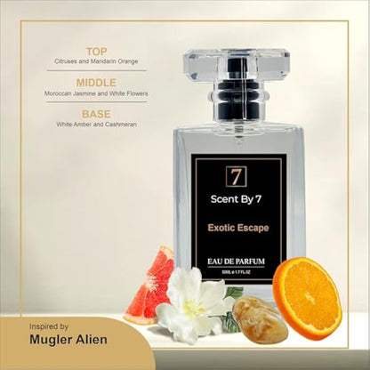 Exotic Escape Eau De Parfum Spray For Women -A Muglr Amber Woody Fragrance - Long-Lasting Luxury Perfume with Mandarin Orange, Moroccan Jasmine, White Amber 50ml