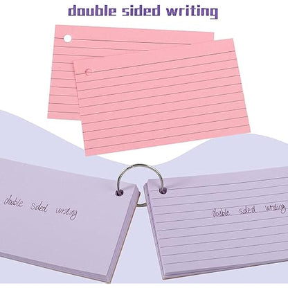 Flash Cards, 360 PCS Ruled Index Cards Revision Cards with Binder Ring Kraft Paper Notecards Lined Index Cards for Office School Home Study Record 4.9*2.9 Inch