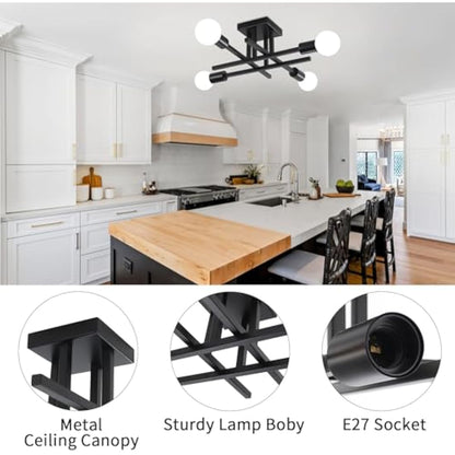 QAREHL Sputnik Ceiling Light, 4 Lights Black Ceiling Lights Living Room Modern Sputnik Chandelier for Bedroom, Dining Room, Kitchen, Hallway, Office, E27 Socket